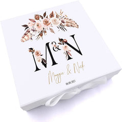 ukgiftstoreonline Personalised Boho Style Black Text Wedding Keepsake Memory Box Gift