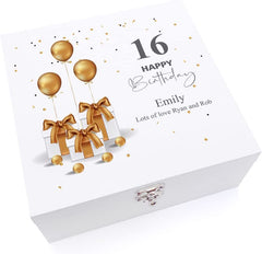 ukgiftstoreonline Personalised 16th Birthday Gift Keepsake Large Wooden Box Present Design.