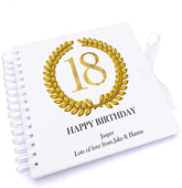Personalised 18th Birthday Gift for Him Scrapbook Photo Album Gold Wreath Design