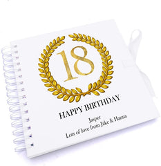 Personalised 18th Birthday Gift for Him Scrapbook Photo Album Gold Wreath Design