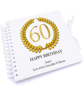 Personalised 60th Birthday Gift for Him Scrapbook Photo Album Gold Wreath Design