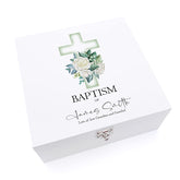 ukgiftstoreonline Personalised Baptism Day Wooden Keepsake Memory Box With Green Cross