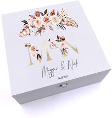 ukgiftstoreonline Personalised Boho Style Golden Text Wedding Keepsake Wooden Box