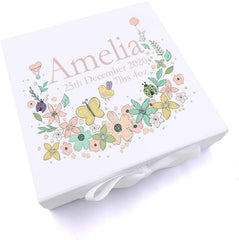 ukgiftstoreonline Personalised Baby Girl Keepsake Memory Box Flower Design UV-3