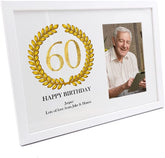 Personalised 60th Birthday Gift for Him Photo Frame Gold Wreath Design