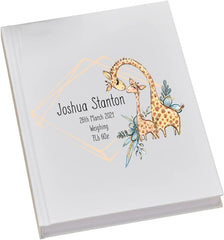 Personalised Baby Record Book Keepsake Milestone Journal Giraffe Design