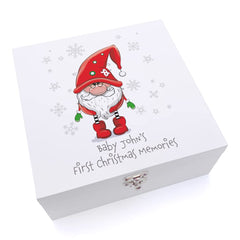 Personalised Baby's First Christmas Wooden Keepsake Box Santa Gnome