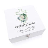 ukgiftstoreonline Personalised Christening Day Wooden Keepsake Memory Box With Green Cross