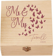 Personalised Wooden Wedding Butterfly Keepsake Memory Box