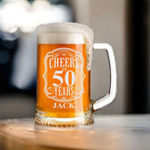 Cheers to 50 Years Birthday Gift Personalised Engraved Glass Beer Tankard