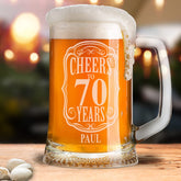 Cheers to 70 Years Birthday Gift Personalised Engraved Glass Beer Tankard