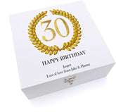ukgiftstoreonline Personalised 30th Birthday Gift for Him Keepsake Wooden Box Gold Wreath Design