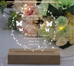 in Loving Memory of Auntie Remembrance Memorial Personalised Light LED Lamp