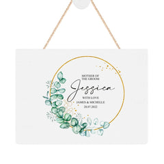 ukgiftstoreonline Personalised Mother Of The Groom Wedding Plaque With Eucalyptus Wreath BBH-4