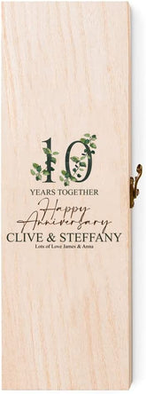 Personalised 10th Anniversary Wooden Wine or Champagne Box Gift