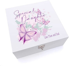 ukgiftstoreonline Personalised Special Daughter Pink & Purple Butterfly Gift Keepsake Wooden Box