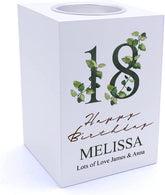 Personalised 18th Birthday Green Leaf Design Gift Tea Light Holder