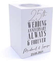 Personalised 25th Wedding Anniversary Tea Light Holder Gift Tea Light Holder ukgiftstoreonline