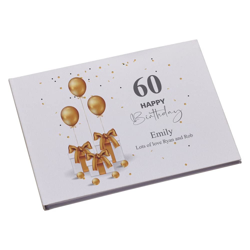 Personalised A4 Linen 60th Birthday Guest Book Printed With Presents Guest Book ukgiftstoreonline