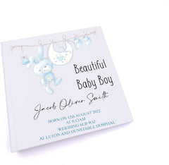 Personalised Baby Boy Photo Album Keepsake With Cute Rabbit