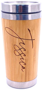 Personalised Bamboo Insulated Travel Mug Gift Any Name Script Font