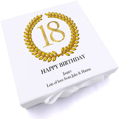 Personalised 18th Birthday Gift for him Keepsake Memory Box Gold Wreath Design
