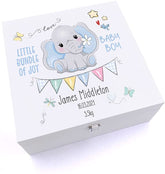 ukgiftstoreonline Personalised Luxury Wooden Baby Boy Keepsake Box Elephant Design