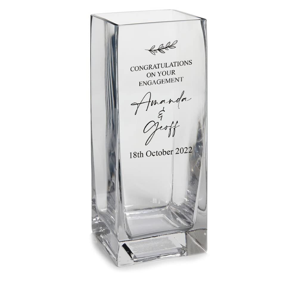 Personalised Square Engagement Glass Flower Vase Gift Present Personalised Flower Vase ukgiftstoreonline