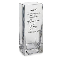Personalised Square Engagement Glass Flower Vase Gift Present