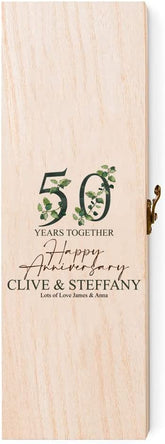 Personalised 50th Anniversary Wooden Wine or Champagne Box Gift