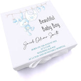 Personalised Beautiful Baby Boy Keepsake Box Gift With Cute Rabbit