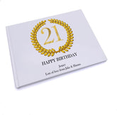 Personalised 21st Birthday Gift for Him Guest Book Gold Wreath Design