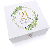 ukgiftstoreonline Personalised 21st Birthday Gift for her Keepsake Large Wooden Box Gold Wreath