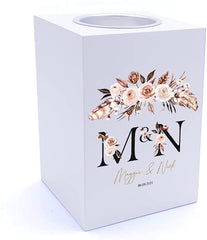 Personalised Boho Style Black Text Wedding Tea Light Holder