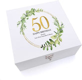 ukgiftstoreonline Personalised 50th Birthday Gift for her Keepsake Large Wooden Box Gold Wreath