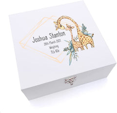 ukgiftstoreonline Personalised Baby Keepsake Memories Wooden Box Giraffe Design