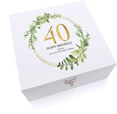 ukgiftstoreonline Personalised 40th Birthday Gift for her Keepsake Large Wooden Box Gold Wreath