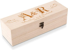 Personalised Wedding or Anniversary Wooden Wine or Champagne Gift Box With Floral Initials