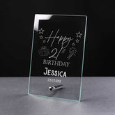 ukgiftstoreonline Personalised Happy Birthday Any Age Glass Plaque Keepsake Gift 18th, 21st, 30th, 40th, 50th, 60th, 70th