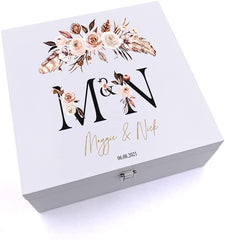 ukgiftstoreonline Personalised Boho Style Black Text Wedding Keepsake Wooden Box