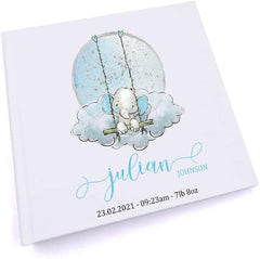 ukgiftstoreonline Personalised Baby Boy Photo Album Gift Elephant On Swing
