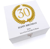 ukgiftstoreonline Personalised 30th Birthday Gift for Him Keepsake Large Wooden Box Gold Wreath Design