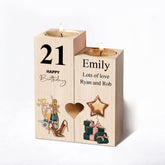 Personalised 21st Birthday Double Heart-shaped Tea Light Candle Holder