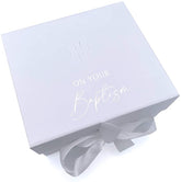 ukgiftstoreonline White Baptism Keepsake Memory Box Gift With Silver Debossed Print
