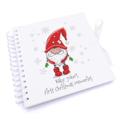 Personalised Baby's First Christmas Scrapbook Photo Album With Gnome