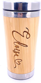 Personalised Bamboo Insulated Any Name with a Heart Finish Travel Mug GIF