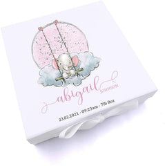 ukgiftstoreonline Personalised Baby Girl Gift Keepsake Memory Box Elephant On Swing