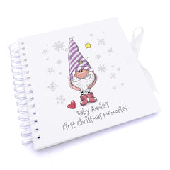 Personalised Baby Girl First Christmas Scrapbook Photo Album With Gnome