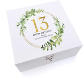 ukgiftstoreonline Personalised 13th Birthday Gift for her Keepsake Large Wooden Box Gold Wreath