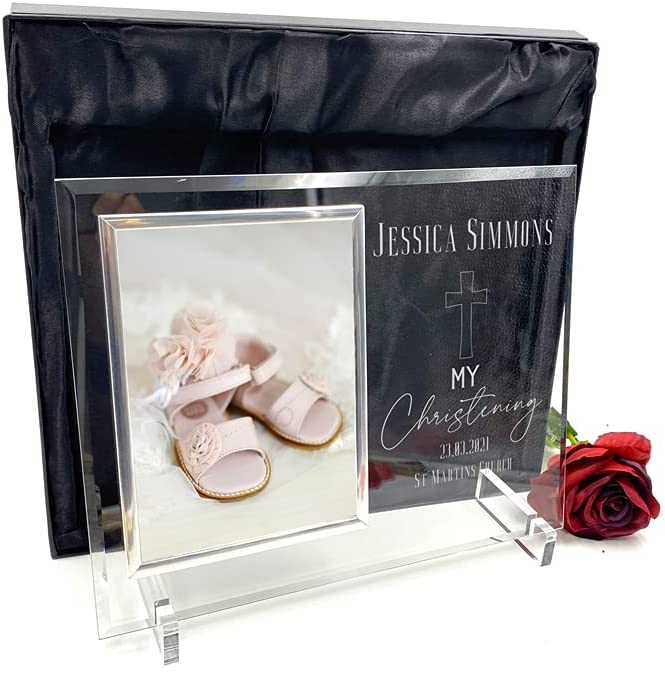 Personalised Christening Large Glass Photo Frame In Lined Gift Box Christening Photo Frame ukgiftstoreonline